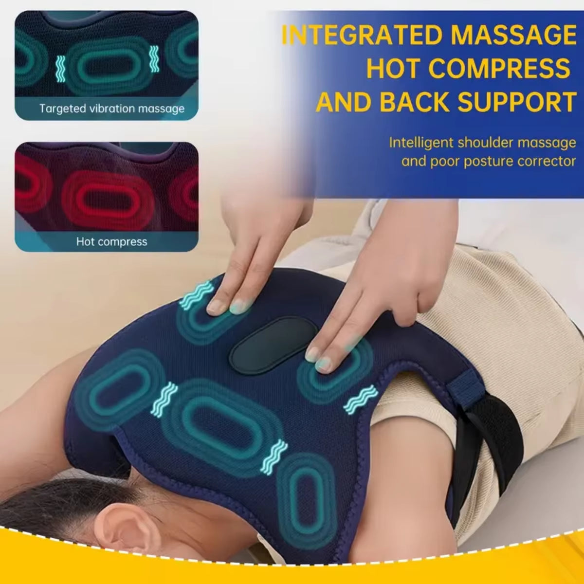 Intelligent Electric Heating Vibration Neck & Shoulder Massager Posture Corrector Belt with Back Support Wearable Massager