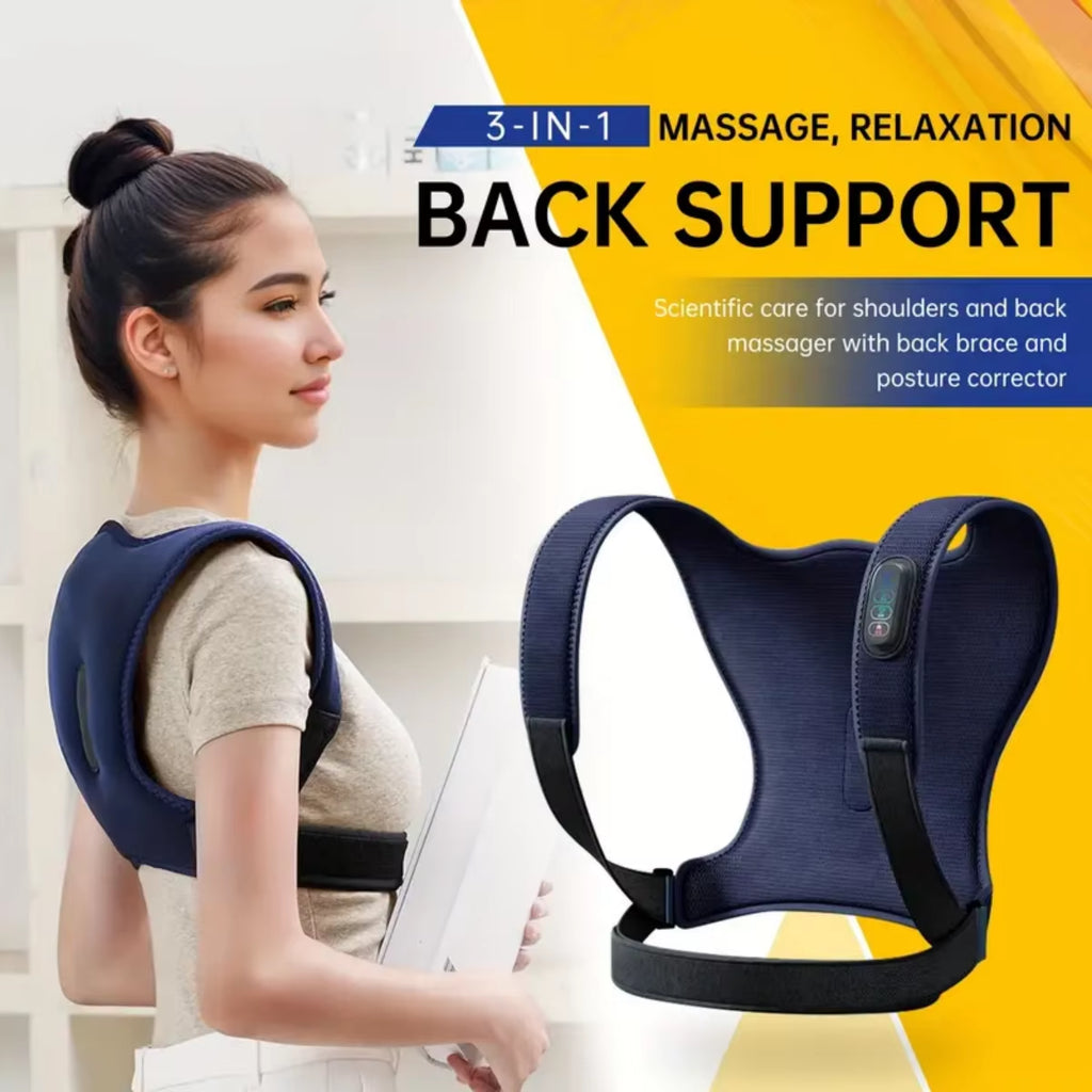 Intelligent Electric Heating Vibration Neck & Shoulder Massager Posture Corrector Belt with Back Support Wearable Massager