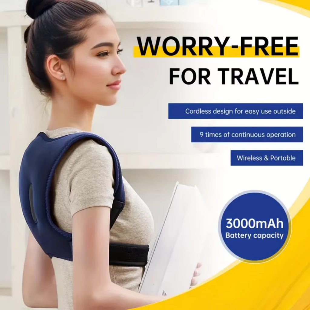 Intelligent Electric Heating Vibration Neck & Shoulder Massager Posture Corrector Belt with Back Support Wearable Massager
