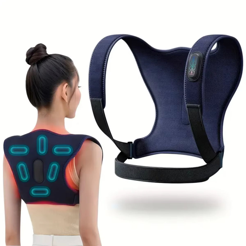 Intelligent Electric Heating Vibration Neck & Shoulder Massager Posture Corrector Belt with Back Support Wearable Massager